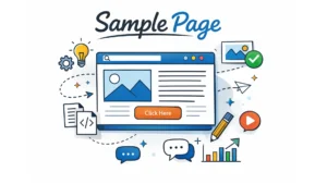 Схематичное изображение структуры Sample Page с заголовком, изображением, текстовыми блоками и элементами интерфейса